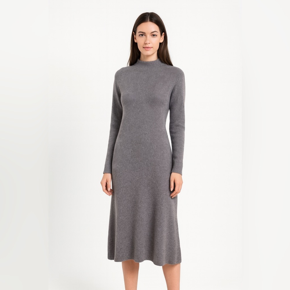 NWT Zara Knit Midi Dress Womens S Gray‎ Knitted Bodycon Ribbed Stretch